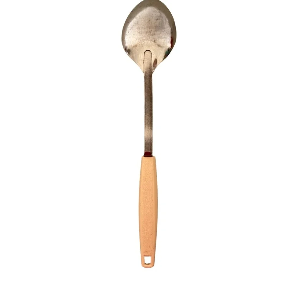 Vintage EKCO USA Stainless‎ Serving Spoon Almond Beige Plastic Handle MCM Retro